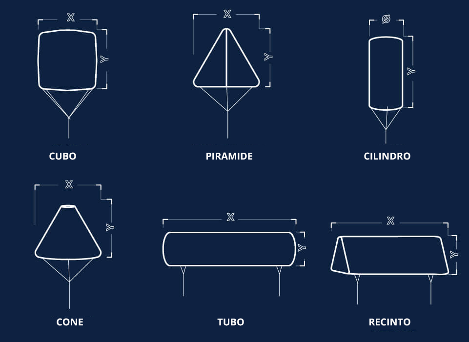 tipi di boa gonfiabile AXION cone tubo recinto cilindro piramide cubo tipi di boa gonfiabile AXION cone tubo recinto cilindro piramide cubo